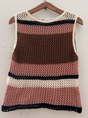 DR2 Crochet Knit Tank Top Y2K Boho Striped Sleeveless Festival Summer Small